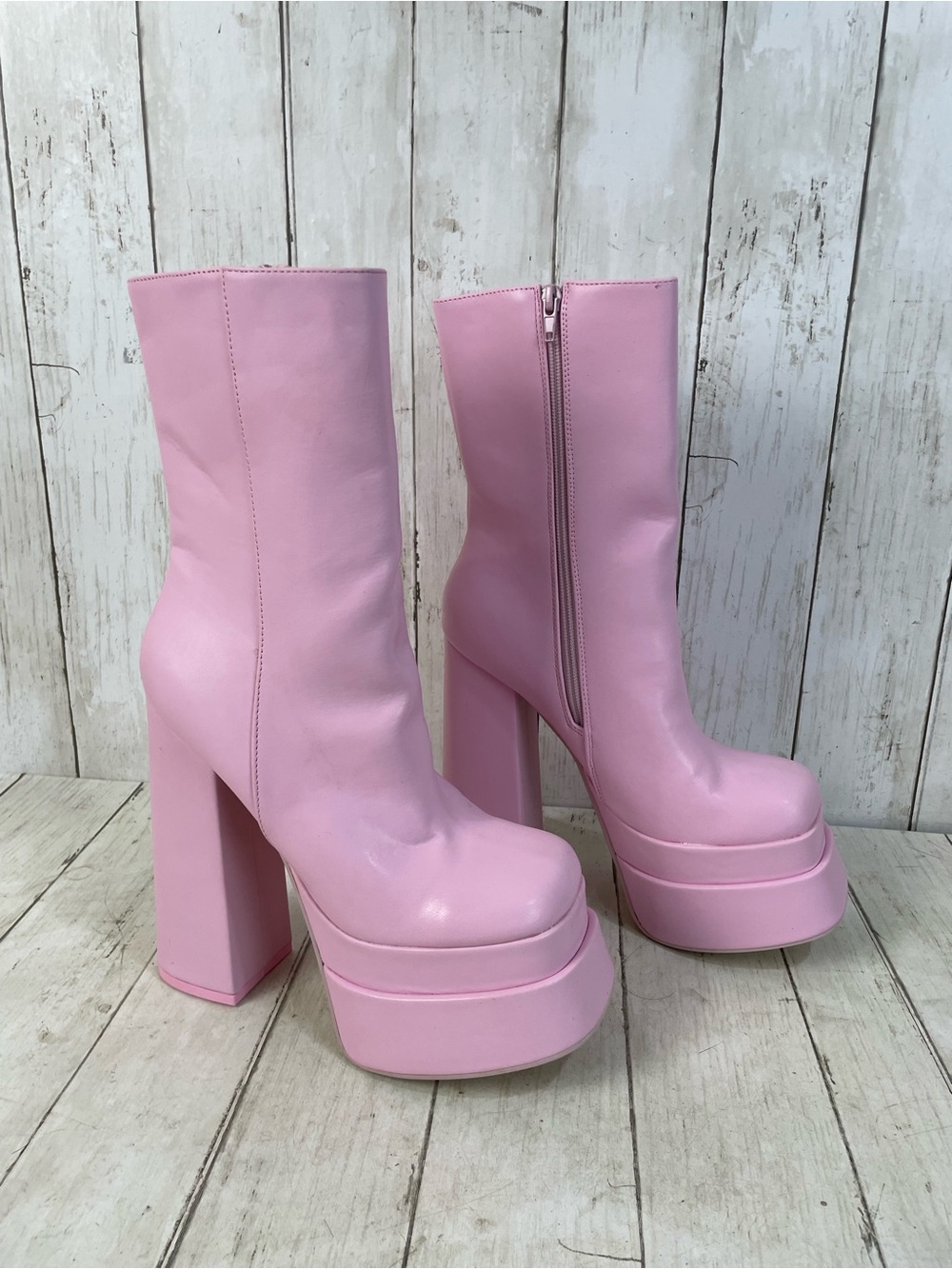 Ego Fifi Square Toe Platform Block Heel Sz 8 Pink Gogo
